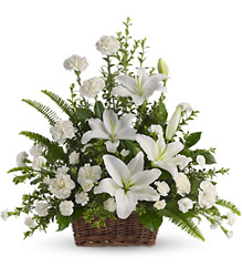Peaceful White Lilies Basket from Gilmore's Flower Shop in East Providence, RI